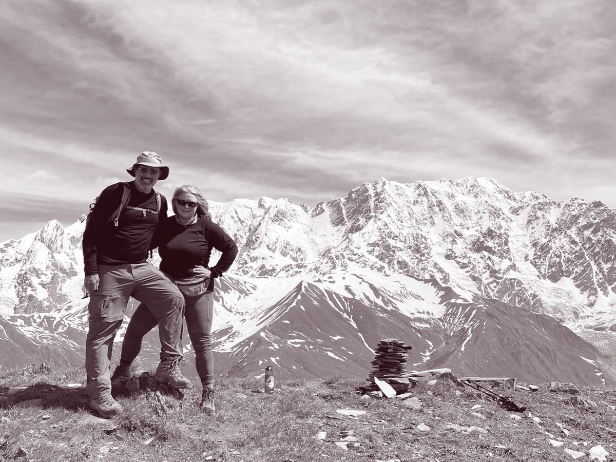 Heather and husband hiking in the Caucaus mountains